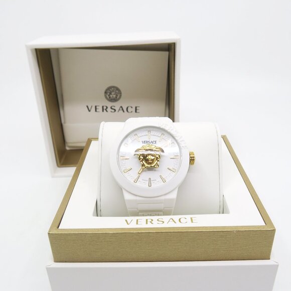 Versace VEEFA0324 V-Pop White & Gold Medusa, Silicone Swiss Quartz New Watch. - Picture 1 of 7